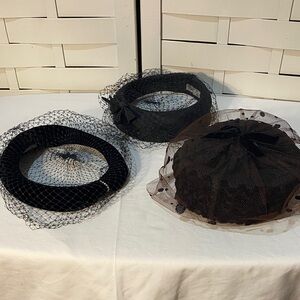Collection of 3 Vintage Elegant Black Veil Hats